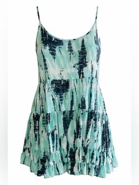 Ocean Drive Aqua Tie-Dye Sundress | SIZE SMALL | Tiered Ruffle Mini